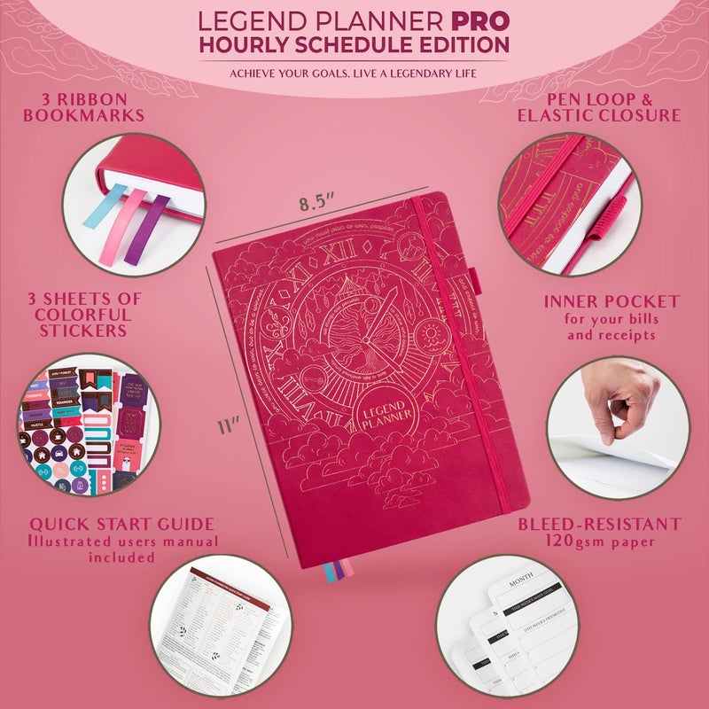 Legend Planner PRO Hourly Schedule - Weekly & Daily Organizer with Time Slots. Appointment Book Journal for Work & Personal, A4 (Hot Pink) - Image 2